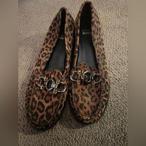 Stuart Weitzman animal, leopard print suede, loafer shoes, size 6